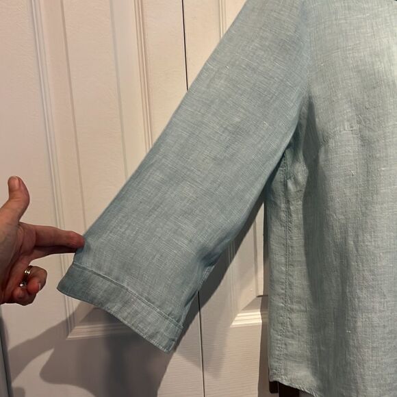Maeve‎ by Anthropologie 100% Linen Lace Up Top in Seafoam Size 8 (fits larger) - Picture 6 of 14